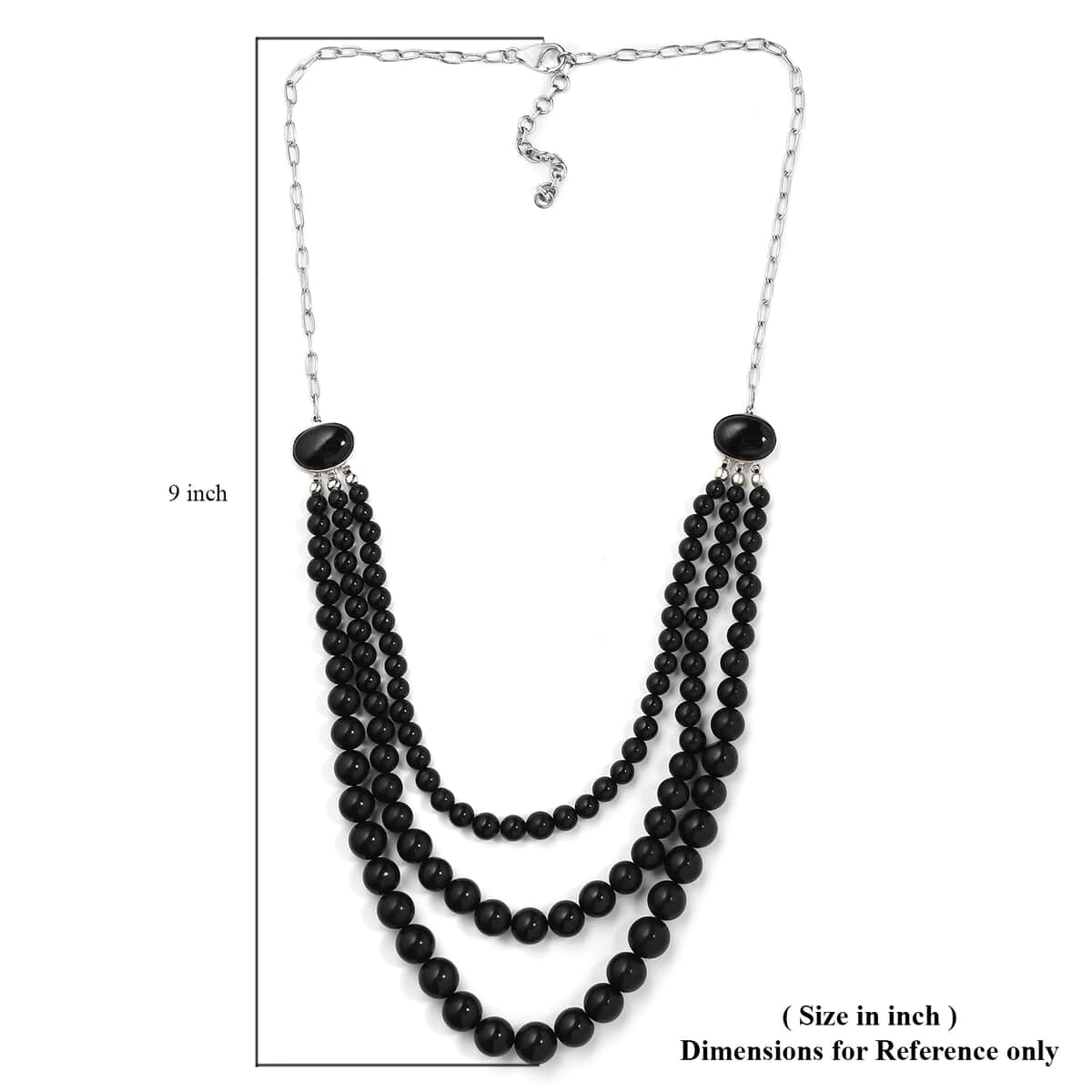 California Black Jade Three Row Beaded Necklace 20 Inches in Sterling Silver 267.85 ctw image number 5