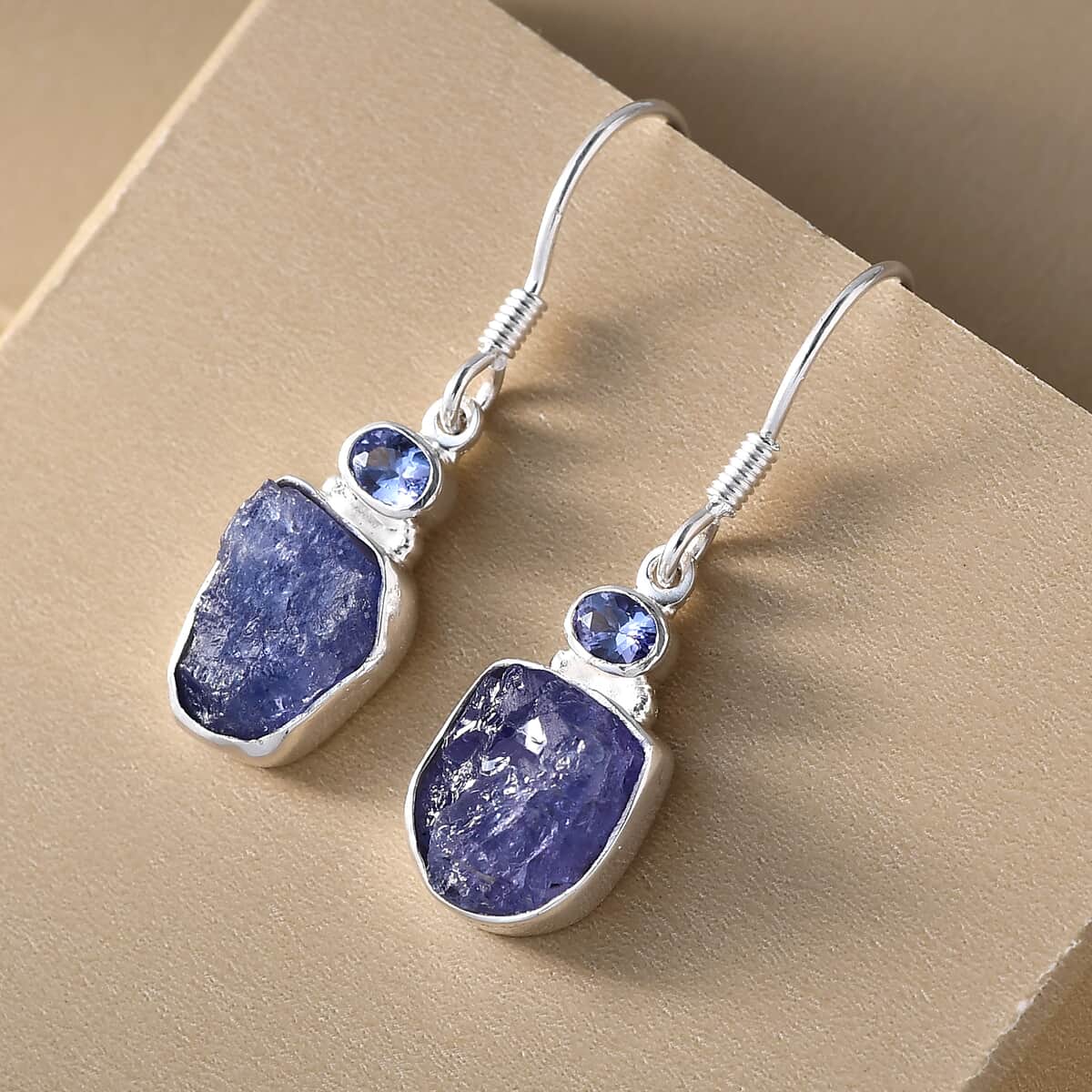 Artisan Crafted Rough Cut Tanzanite Dangle Earrings in Sterling Silver 9.50 ctw image number 1