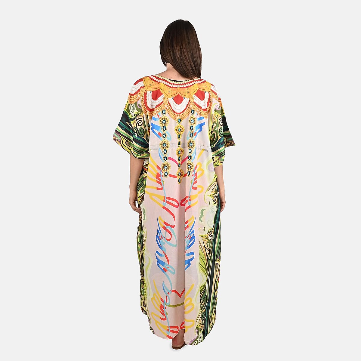 Buy Tamsy Green Graphic Printed Long Kaftan Dress with Drawstring - One  Size Fits Most | Holiday Dress | Swimsuit Cover Up | Beach Cover Ups