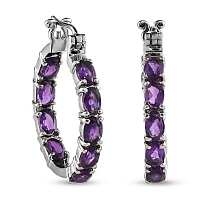 African Amethyst 7.10 ctw Hoop Earrings in Stainless Steel
