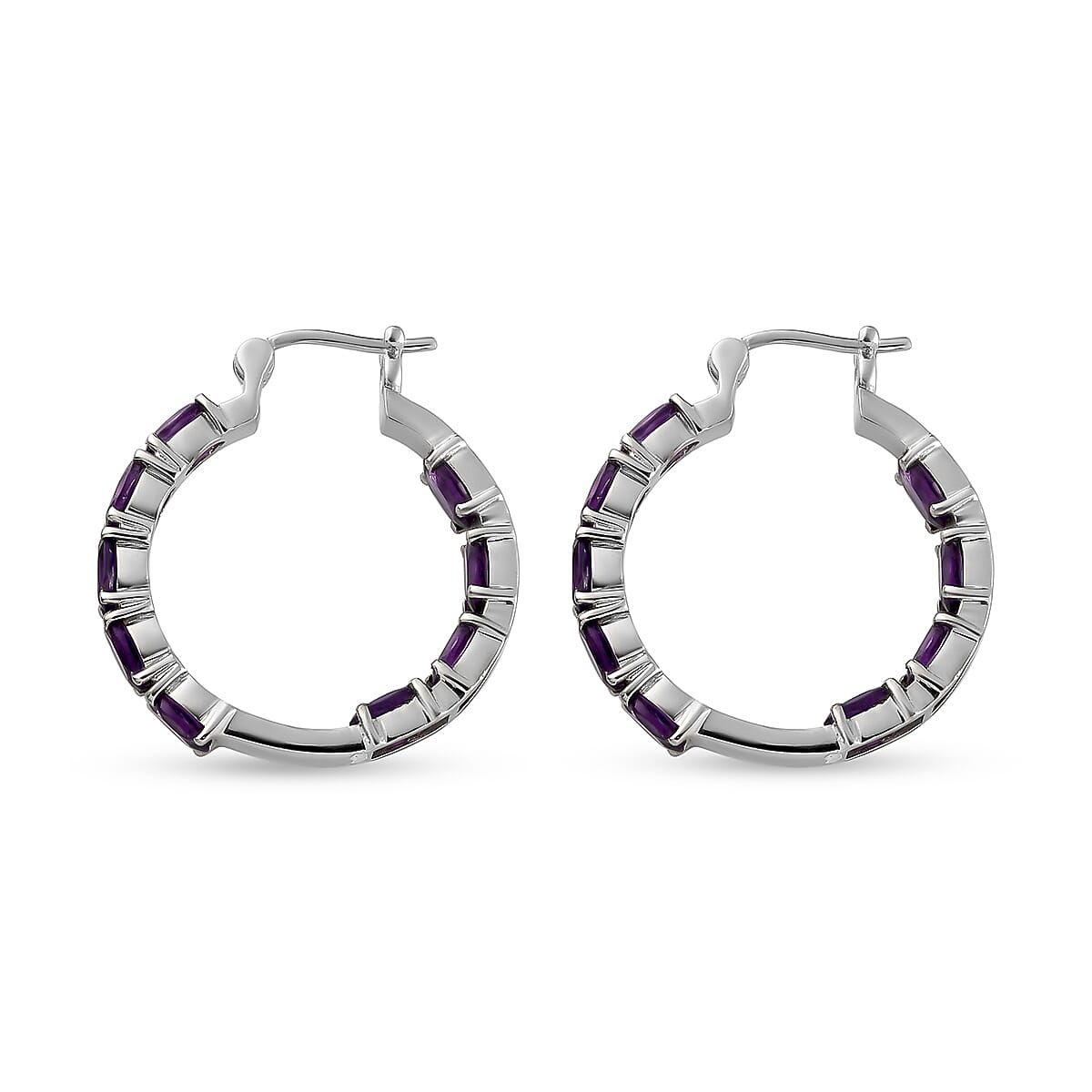 African Amethyst 7.10 ctw Hoop Earrings in Stainless Steel image number 2