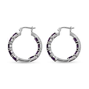 African Amethyst 7.10 ctw Hoop Earrings in Stainless Steel