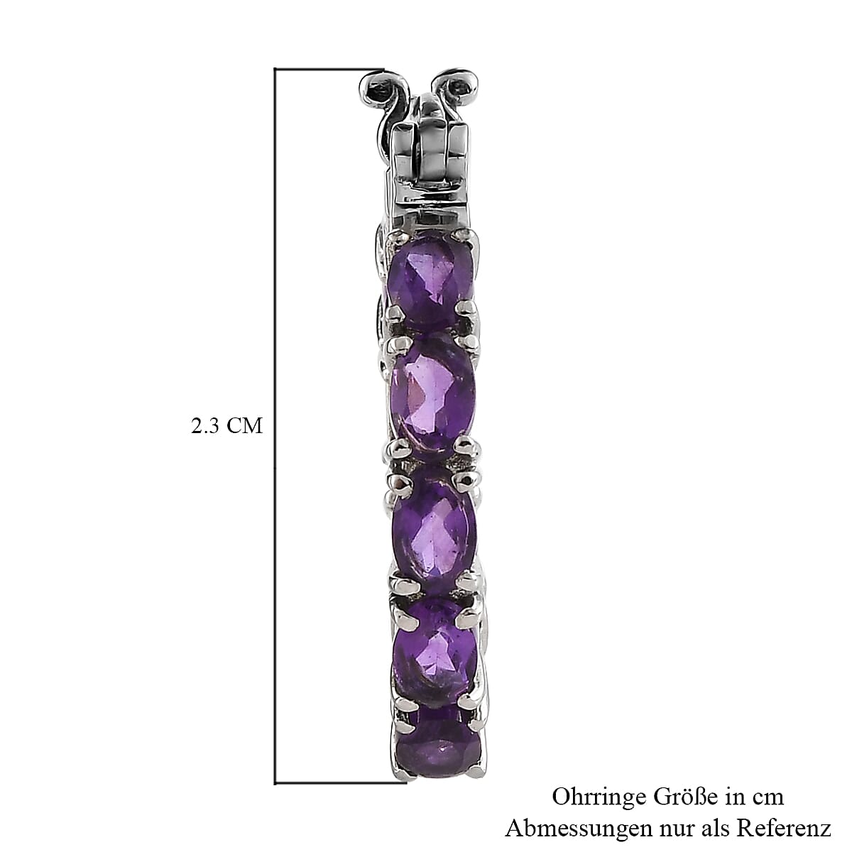 African Amethyst 7.10 ctw Hoop Earrings in Stainless Steel image number 3