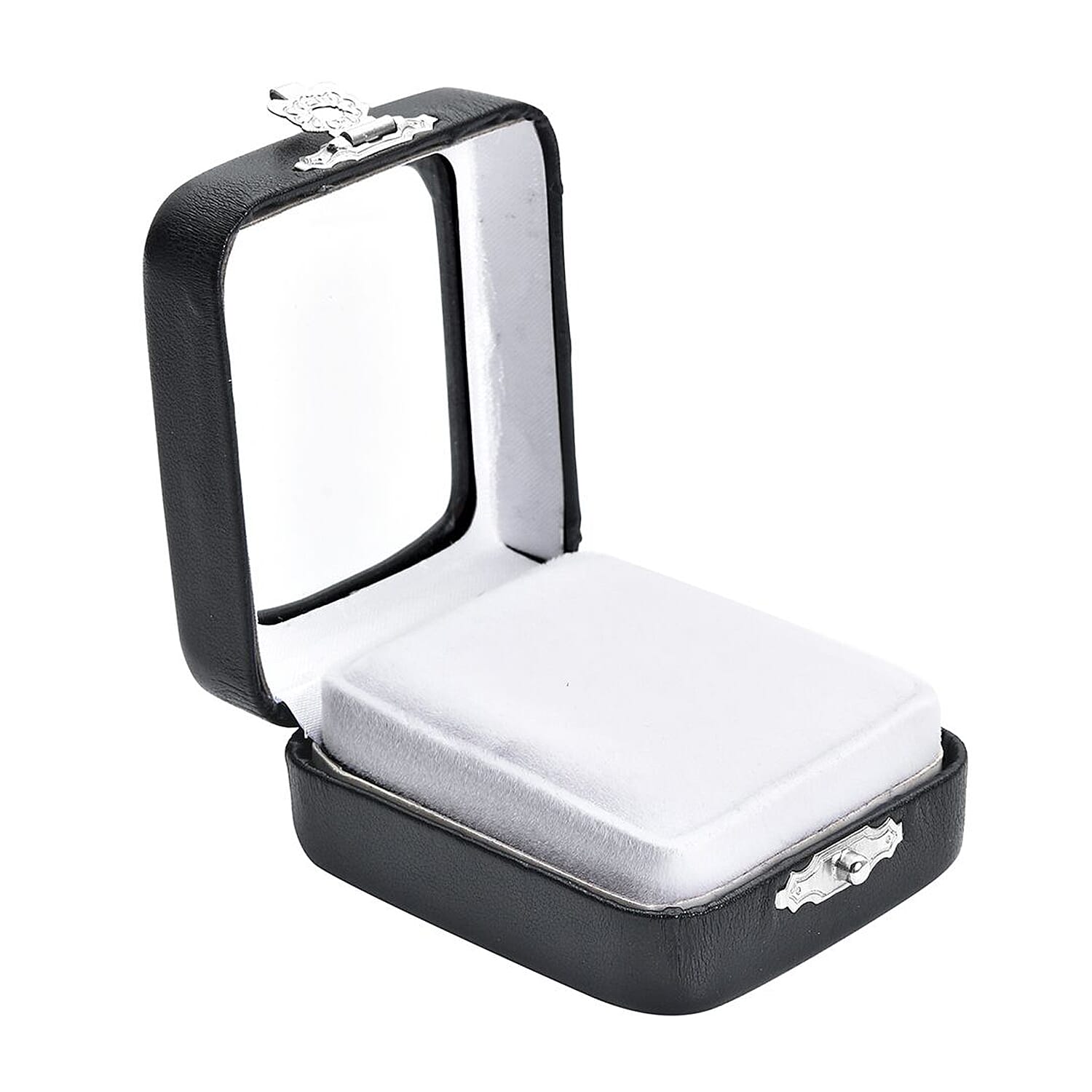Black Faux Leather Bare Stone Iron Box with White Flannelette and Sponge