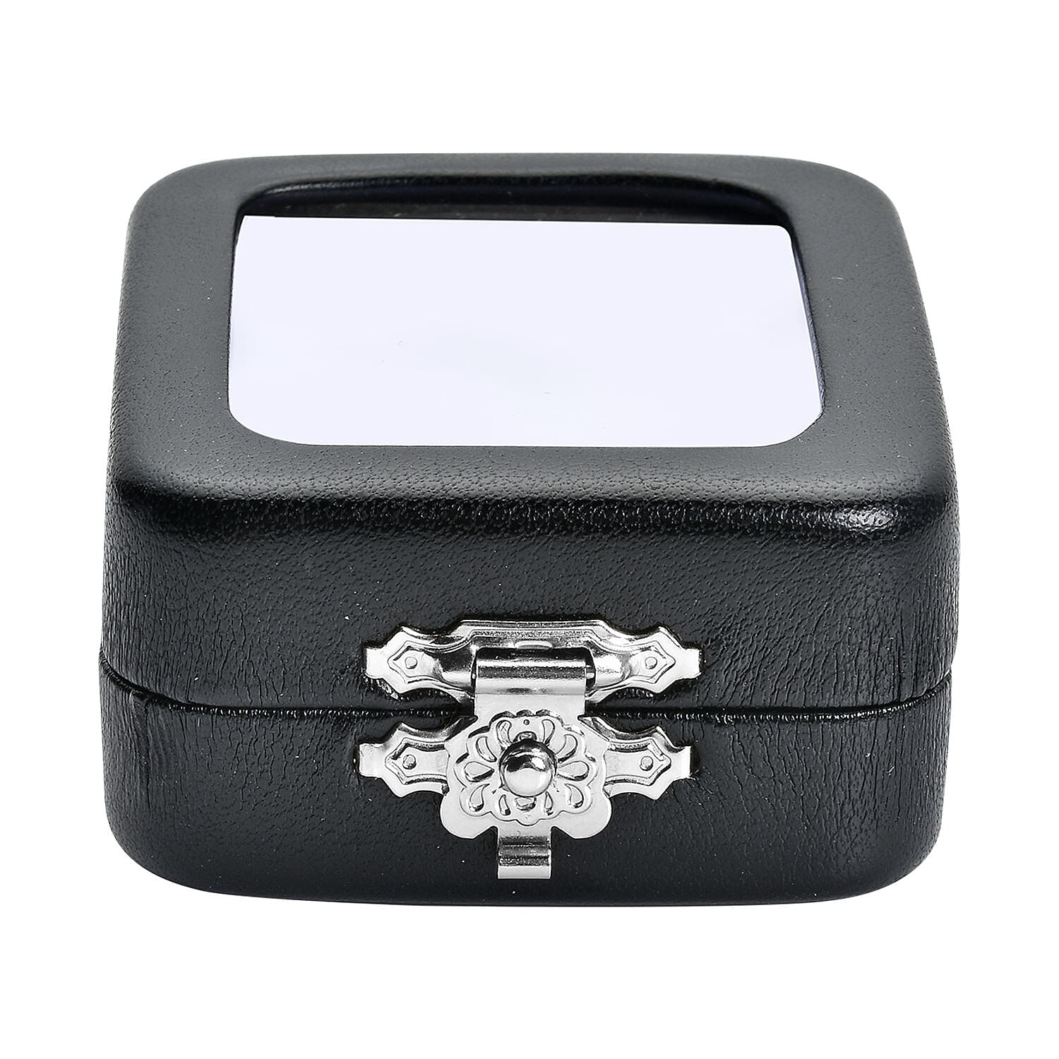 Black Faux Leather Bare Stone Iron Box with White Flannelette and Sponge