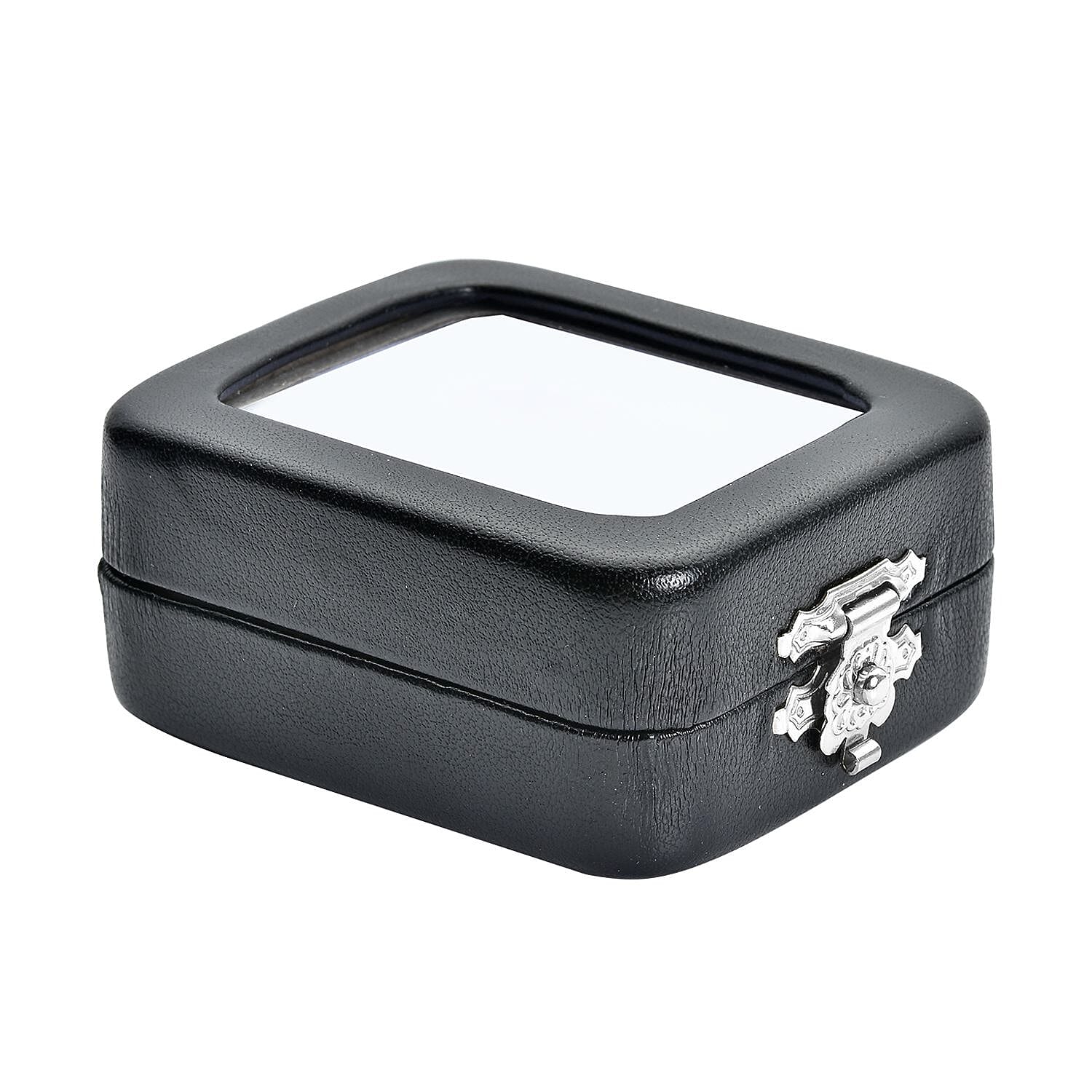 Black Faux Leather Bare Stone Iron Box with White Flannelette and Sponge