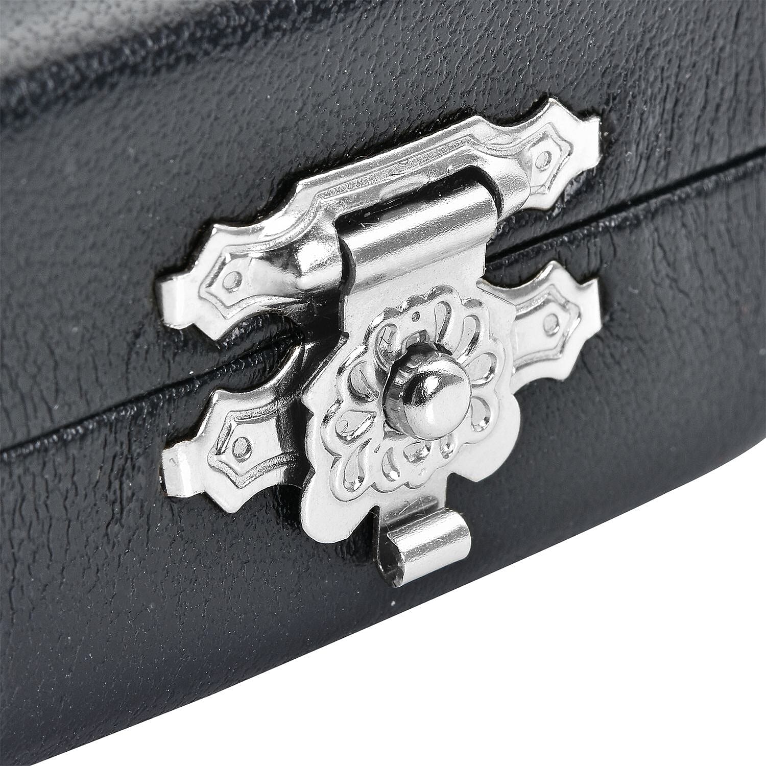 Black Faux Leather Bare Stone Iron Box with White Flannelette and Sponge