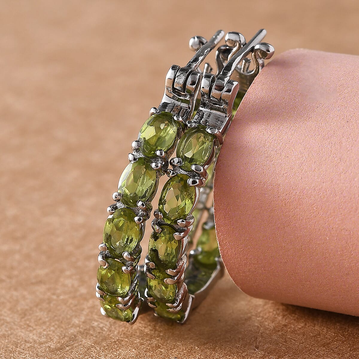 Hebei Peridot 9.00 ctw Hoop Earrings in Stainless Steel image number 1