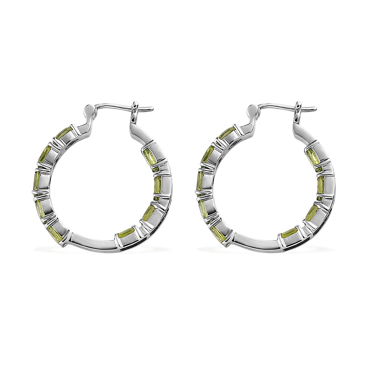 Hebei Peridot 9.00 ctw Hoop Earrings in Stainless Steel image number 2