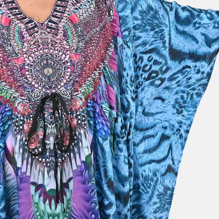 Buy Tamsy Turquoise Animal Printed Long Kaftan Dress with Drawstring - One  Size Fits Most, Holiday Dress, Swimsuit Cover Up, Beach Cover Ups
