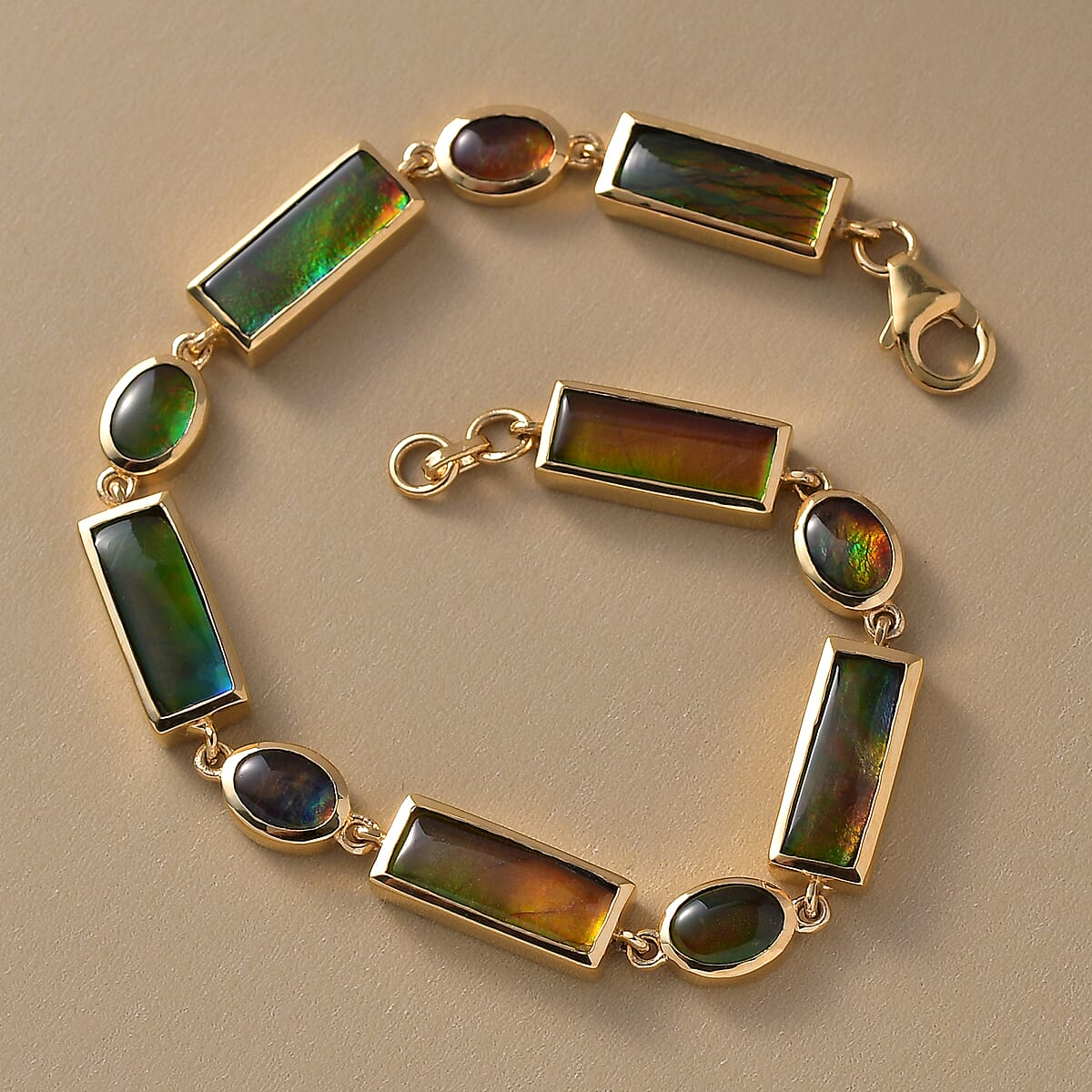 Canadian Ammolite Linking Bracelet in Vermeil Yellow Gold Over Sterling Silver (7.25 In) 16.50 ctw image number 1