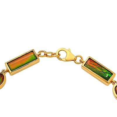 Canadian Ammolite Linking Bracelet in Vermeil Yellow Gold Over Sterling Silver (7.25 In) 16.50 ctw