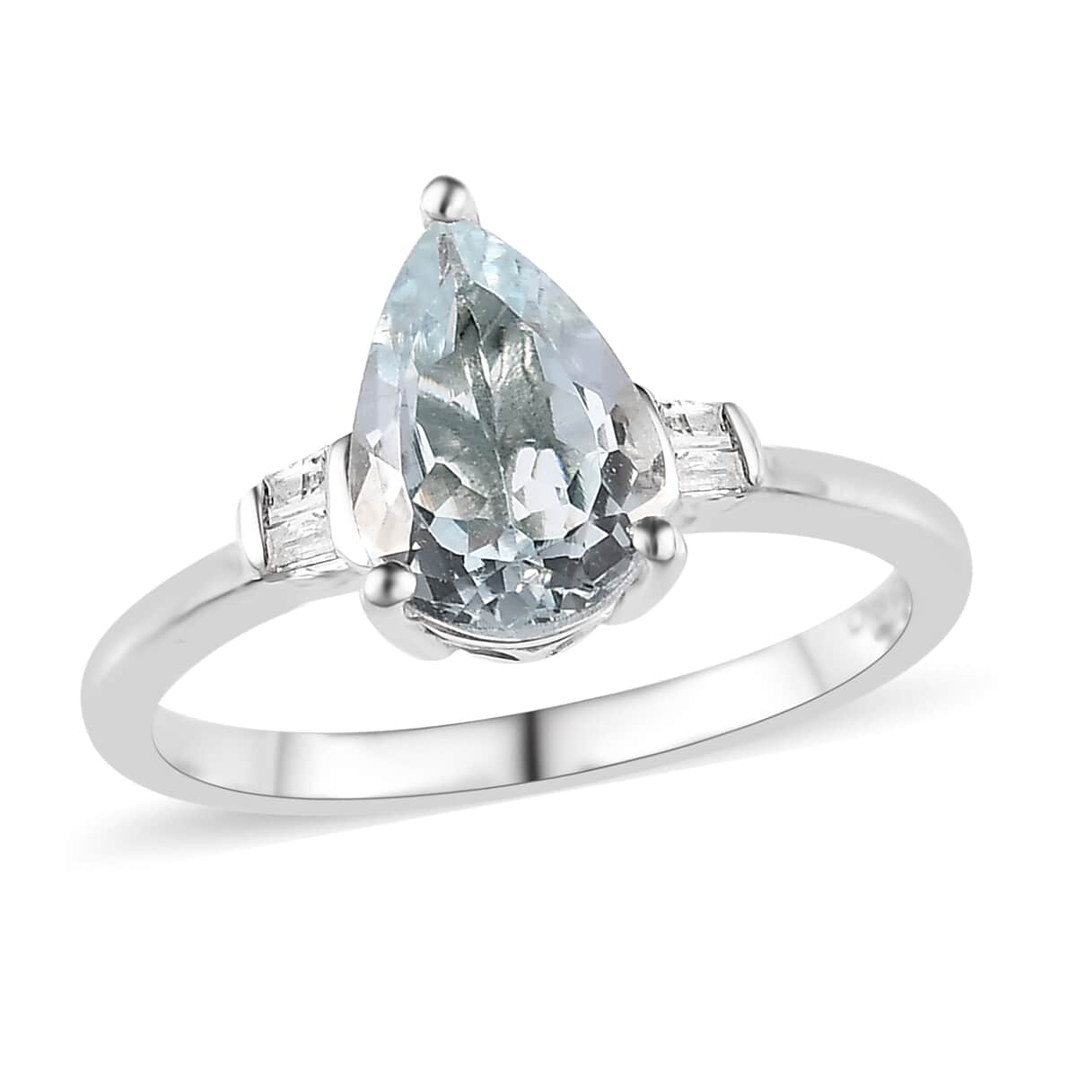 Premium Mangoro Aquamarine, Diamond Accent Ring in Platinum Over Sterling Silver (Size 10.0) 1.15 ctw image number 0