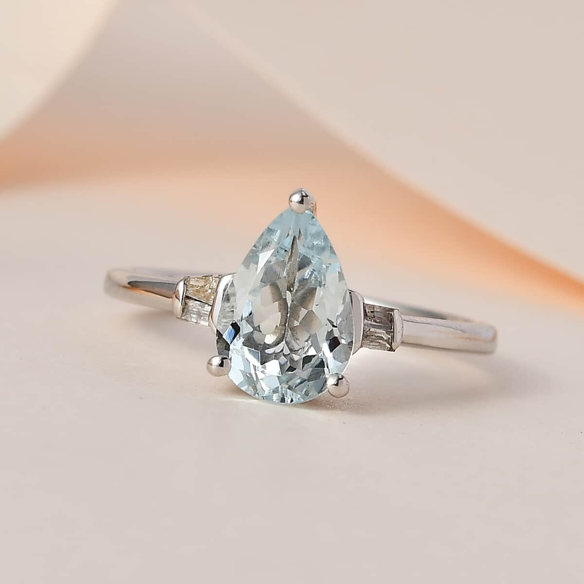 Premium Mangoro Aquamarine, Diamond Accent Ring in Platinum Over Sterling Silver (Size 10.0) 1.15 ctw image number 1