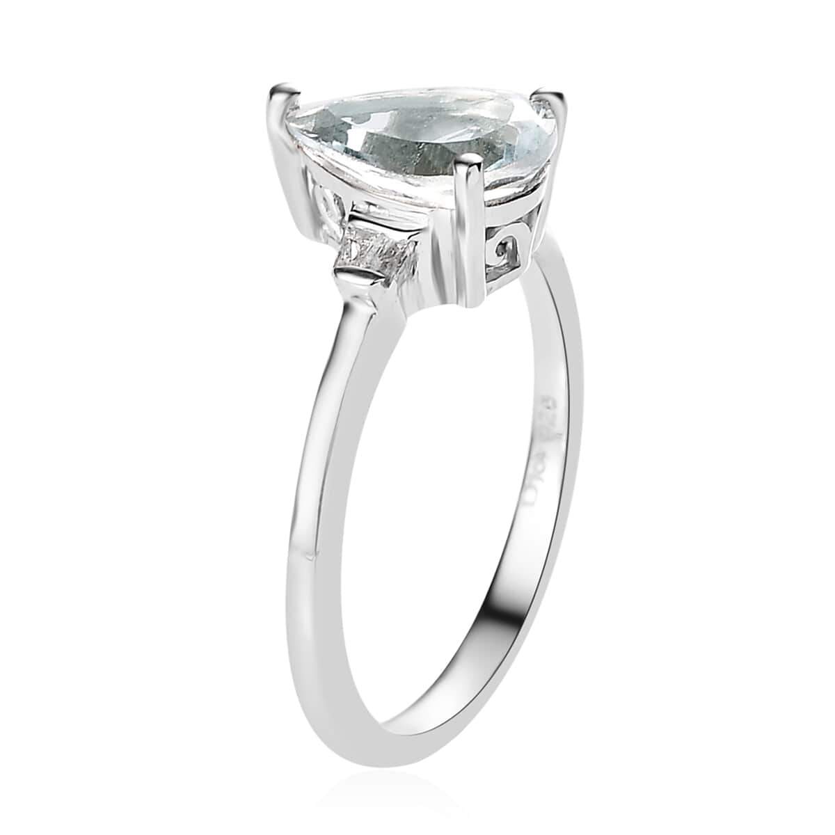 Premium Mangoro Aquamarine, Diamond Accent Ring in Platinum Over Sterling Silver (Size 10.0) 1.15 ctw image number 3