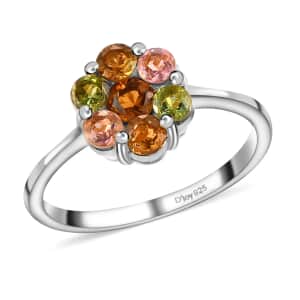 Multi-Tourmaline Ring, Multi Colored Ring, Tourmaline Floral Ring, Platinum Over Sterling Silver Ring 1.35 ctw (Size 10.0)