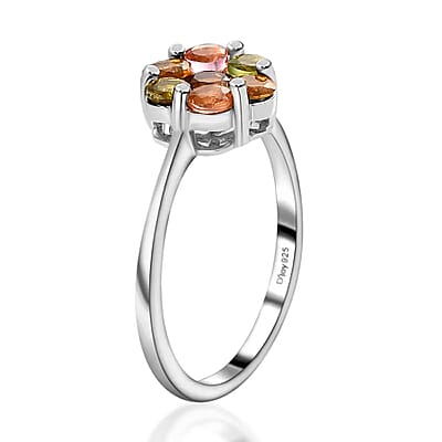 D'Joy Multi-Tourmaline 1.35 ctw Ring, Multi Colored Ring, Tourmaline Floral Ring, Platinum Over Sterling Silver Ring (Size 10.00)