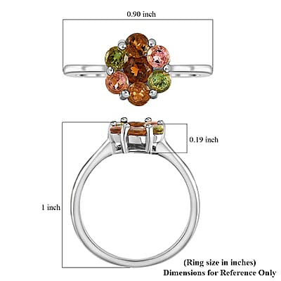 D'Joy Multi-Tourmaline 1.35 ctw Ring, Multi Colored Ring, Tourmaline Floral Ring, Platinum Over Sterling Silver Ring (Size 10.00)