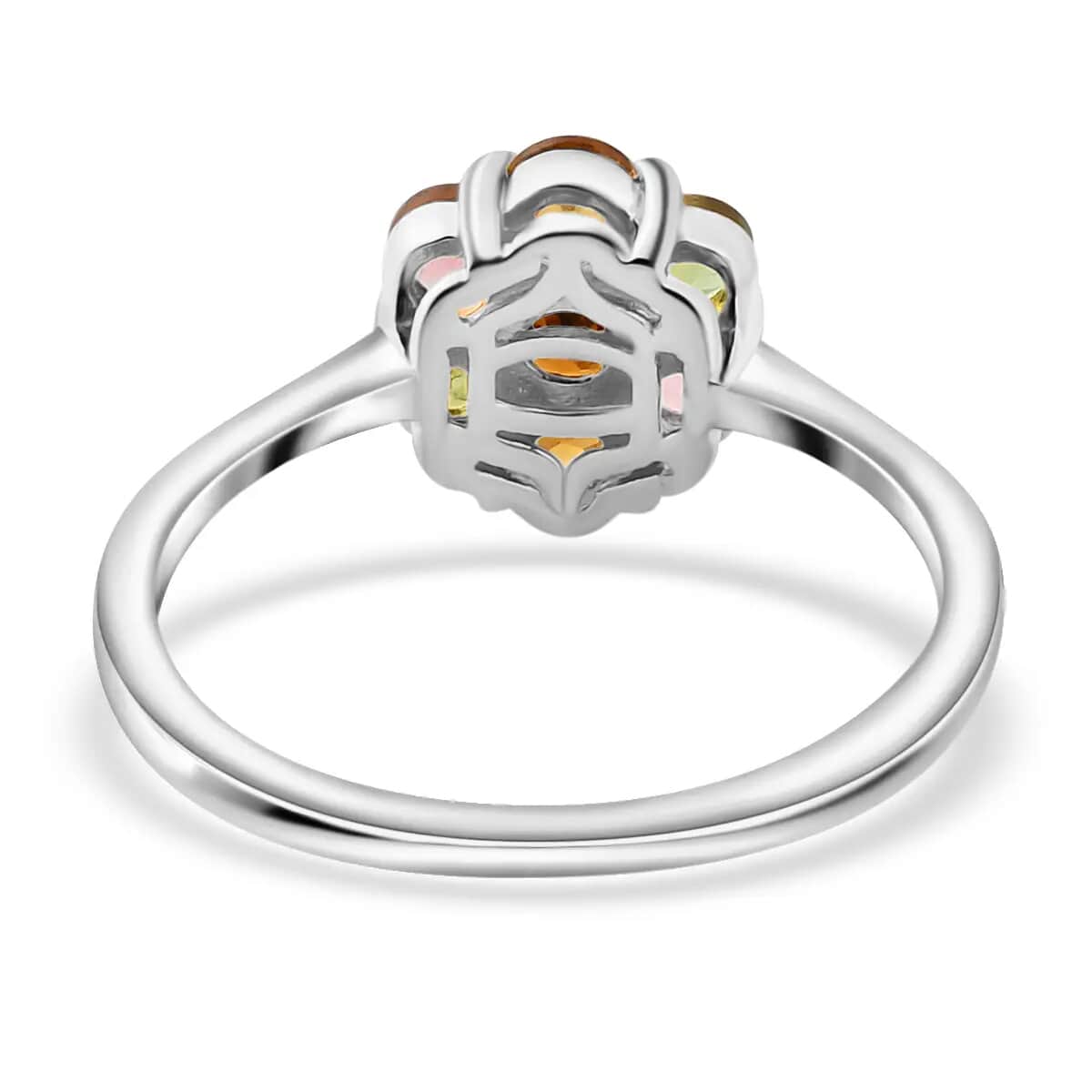 Multi-Tourmaline 1.35 ctw Ring, Multi Colored Ring, Tourmaline Floral Ring, Platinum Over Sterling Silver Ring (Size 9.00) image number 4