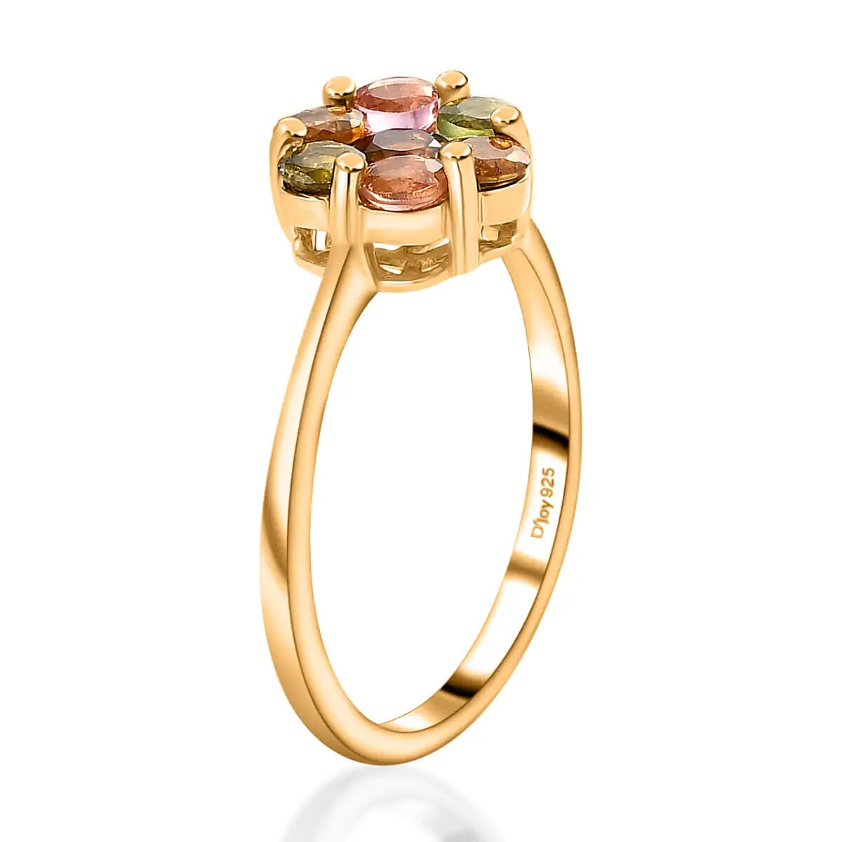 Multi-Tourmaline 1.35 ctw Ring, Multi Colored Ring, Tourmaline Floral Ring, Vermeil Yellow Gold Over Sterling Silver Ring (Size 5.00) image number 3
