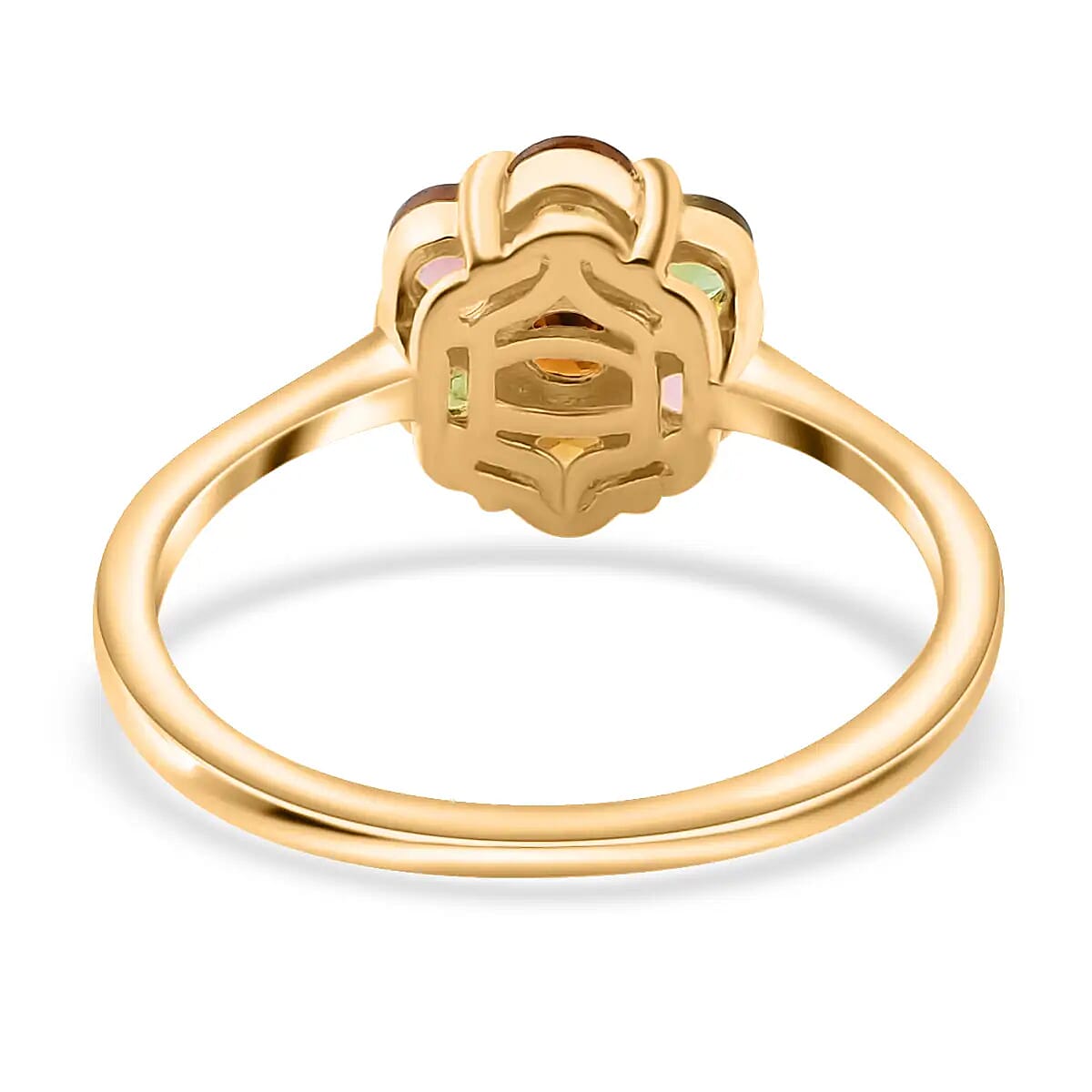 Multi-Tourmaline 1.35 ctw Ring, Multi Colored Ring, Tourmaline Floral Ring, Vermeil Yellow Gold Over Sterling Silver Ring (Size 5.00) image number 4