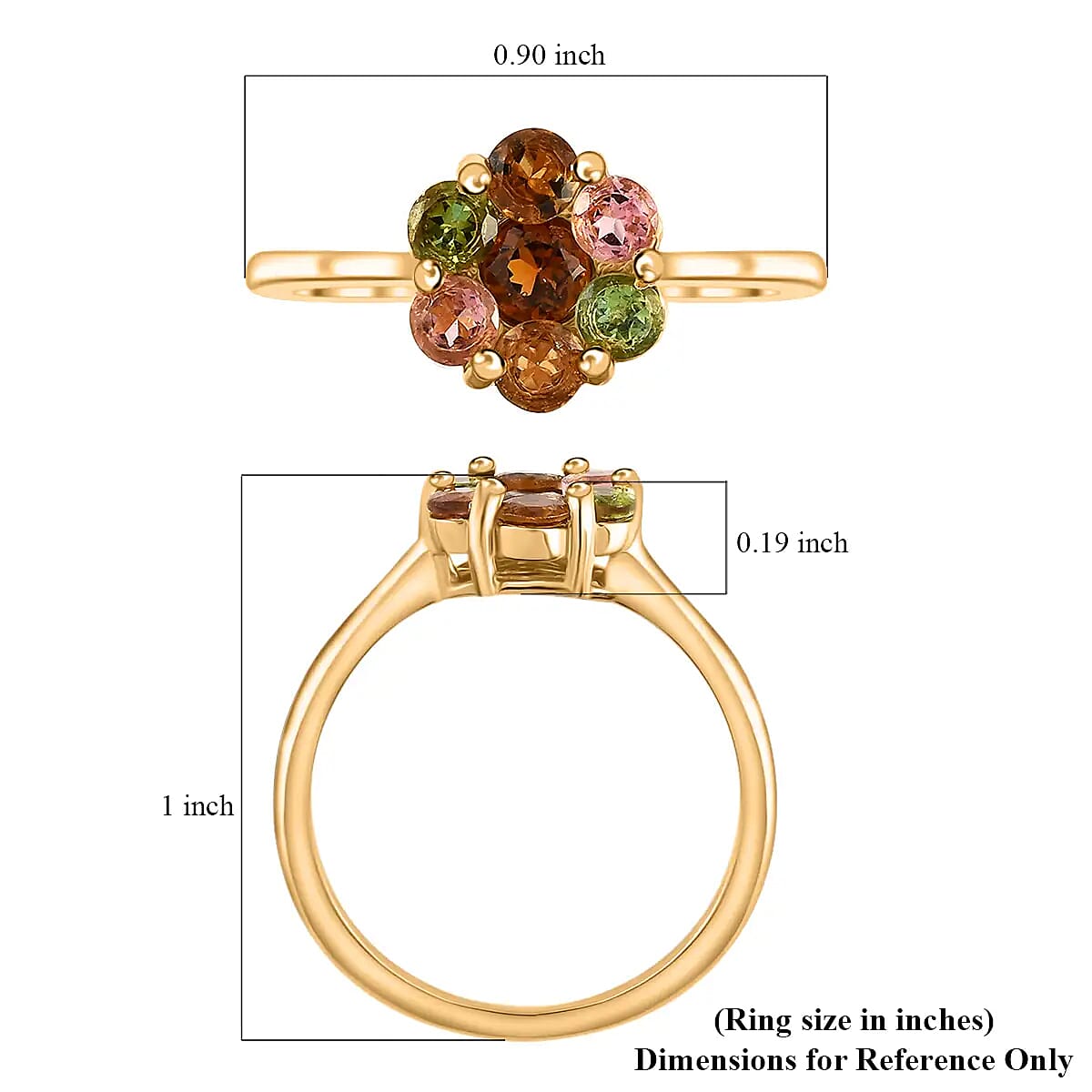 Multi-Tourmaline 1.35 ctw Ring, Multi Colored Ring, Tourmaline Floral Ring, Vermeil Yellow Gold Over Sterling Silver Ring (Size 5.00) image number 6