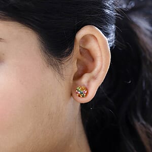 D'Joy Multi-Tourmaline Stud Earrings, Pressure Set Earrings, Tourmaline Floral Earrings, Vermeil Yellow Gold Over Sterling Silver Earrings 1.75 ctw