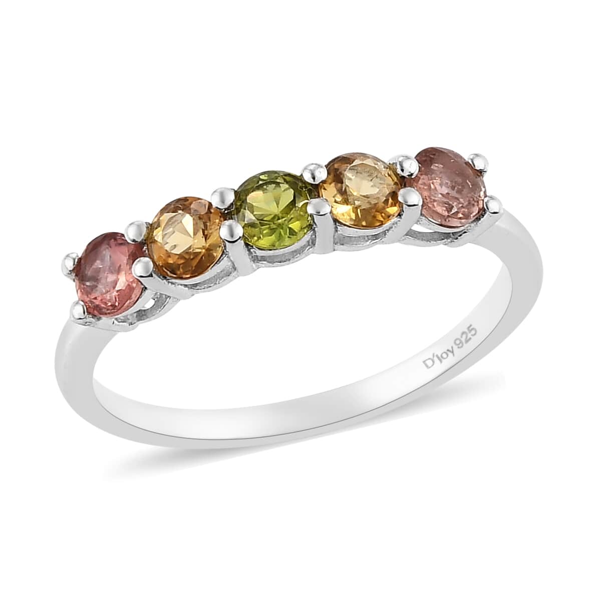 Multi-Tourmaline 5 Stone Ring in Platinum Over Sterling Silver (Size 6.0) 1.35 ctw image number 0