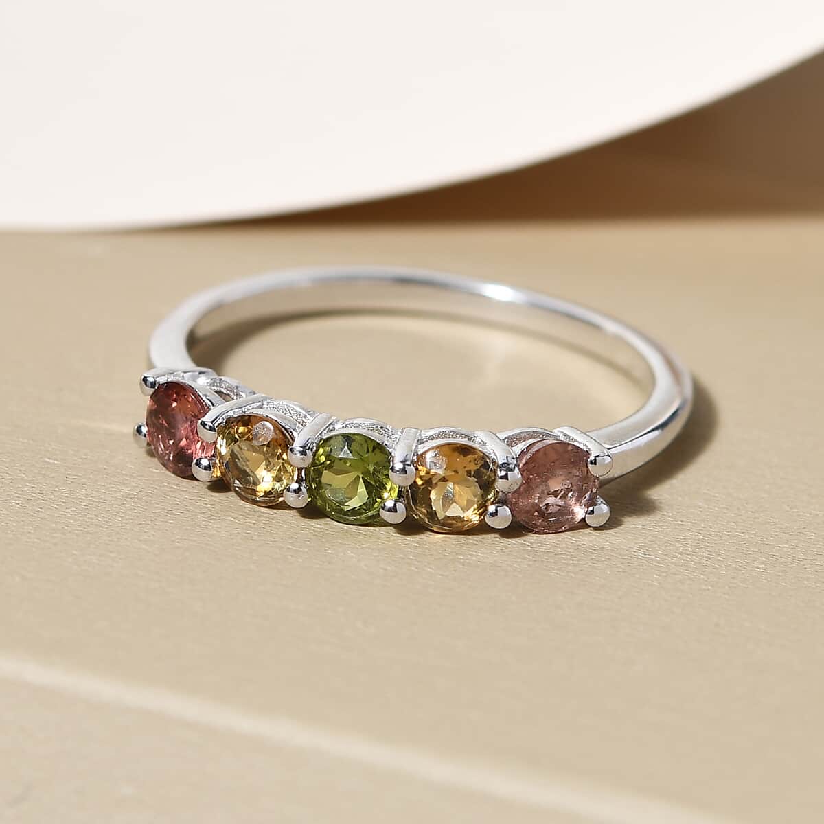 Multi-Tourmaline 5 Stone Ring in Platinum Over Sterling Silver (Size 6.0) 1.35 ctw image number 1