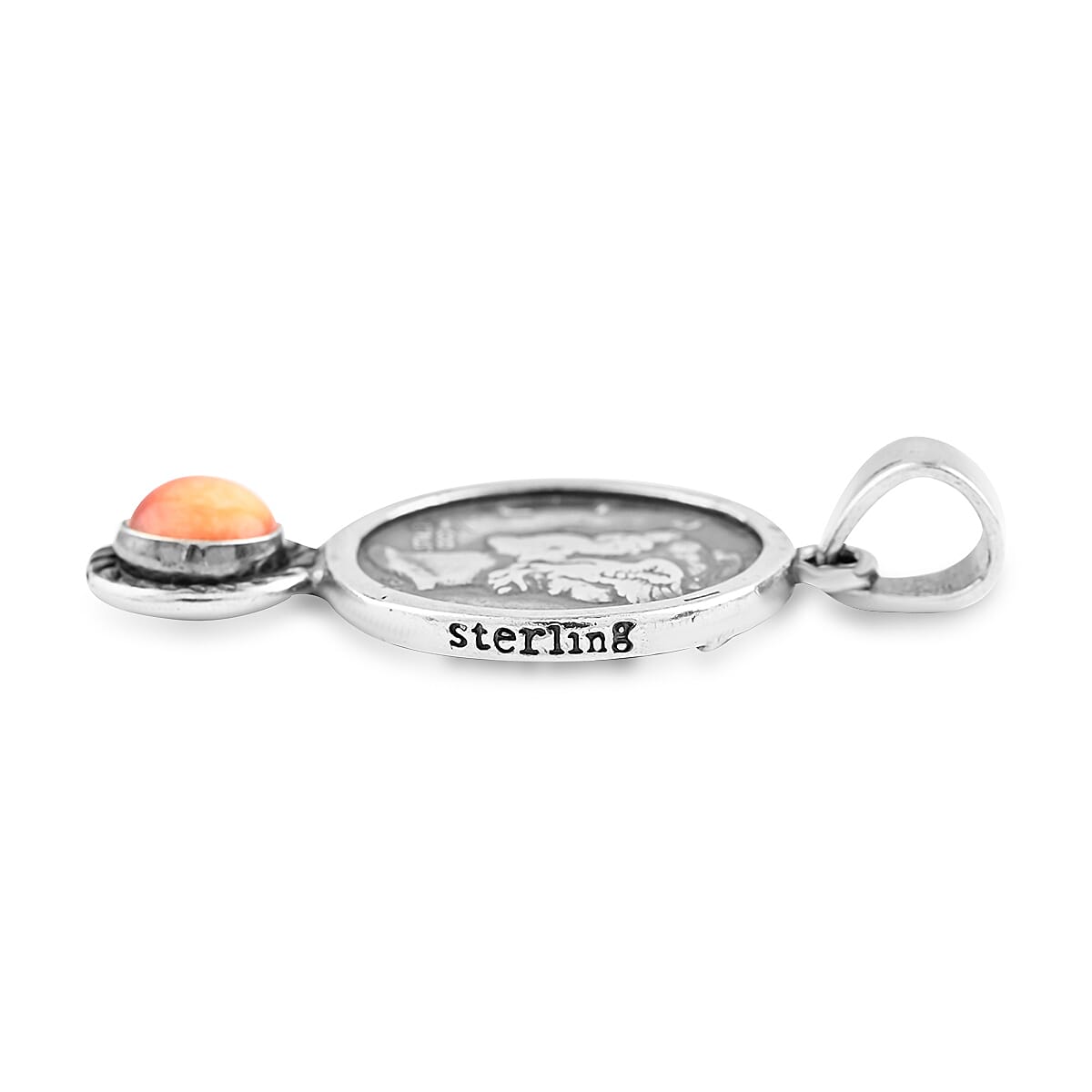 Santa Fe Style Orange Spiny Oyster Shell Hermes Coin Pendant in Sterling Silver (5.2 g) image number 2