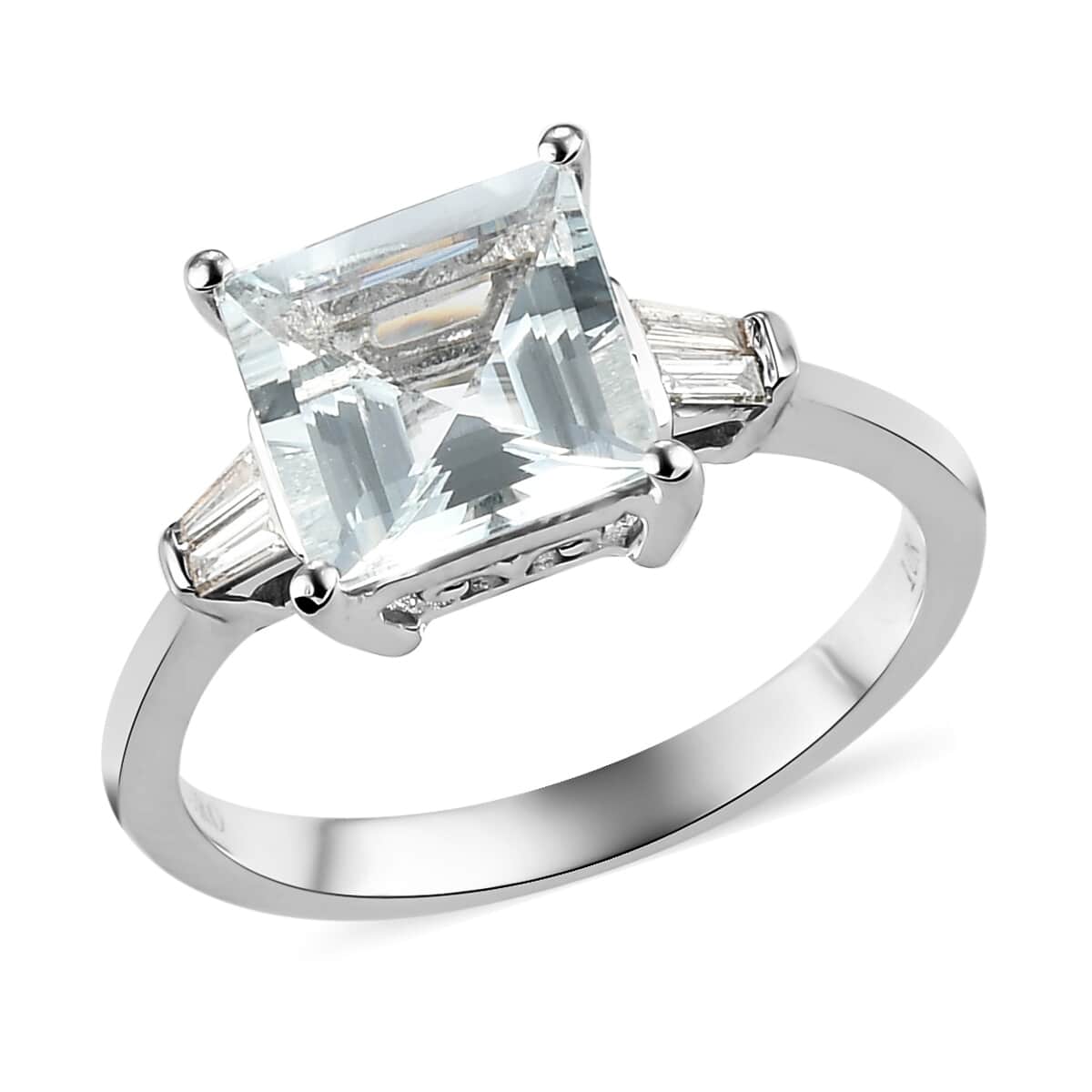 Luxoro 10K White Gold Premium Espirito Santo Aquamarine and Diamond Ring (Size 6.0) 2.65 Grams 2.25 ctw image number 0