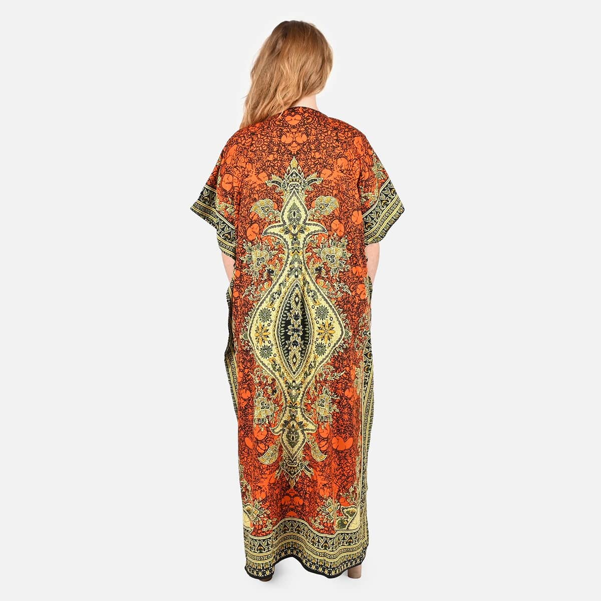 TAMSY Orange Printed Long Kaftan - One Size Fits Most image number 1