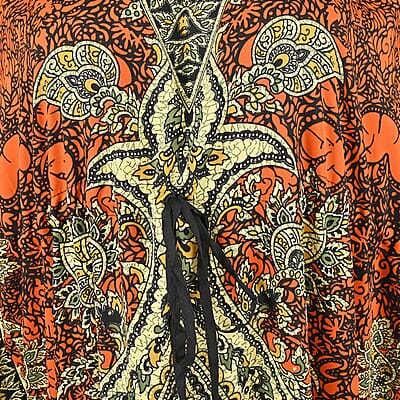 Tamsy Orange Baroque Printed Long Kaftan Dress - One Size Fits Most | Holiday Dress | Swimsuit Cover Up | Beach Cover Ups | Holiday Clothes