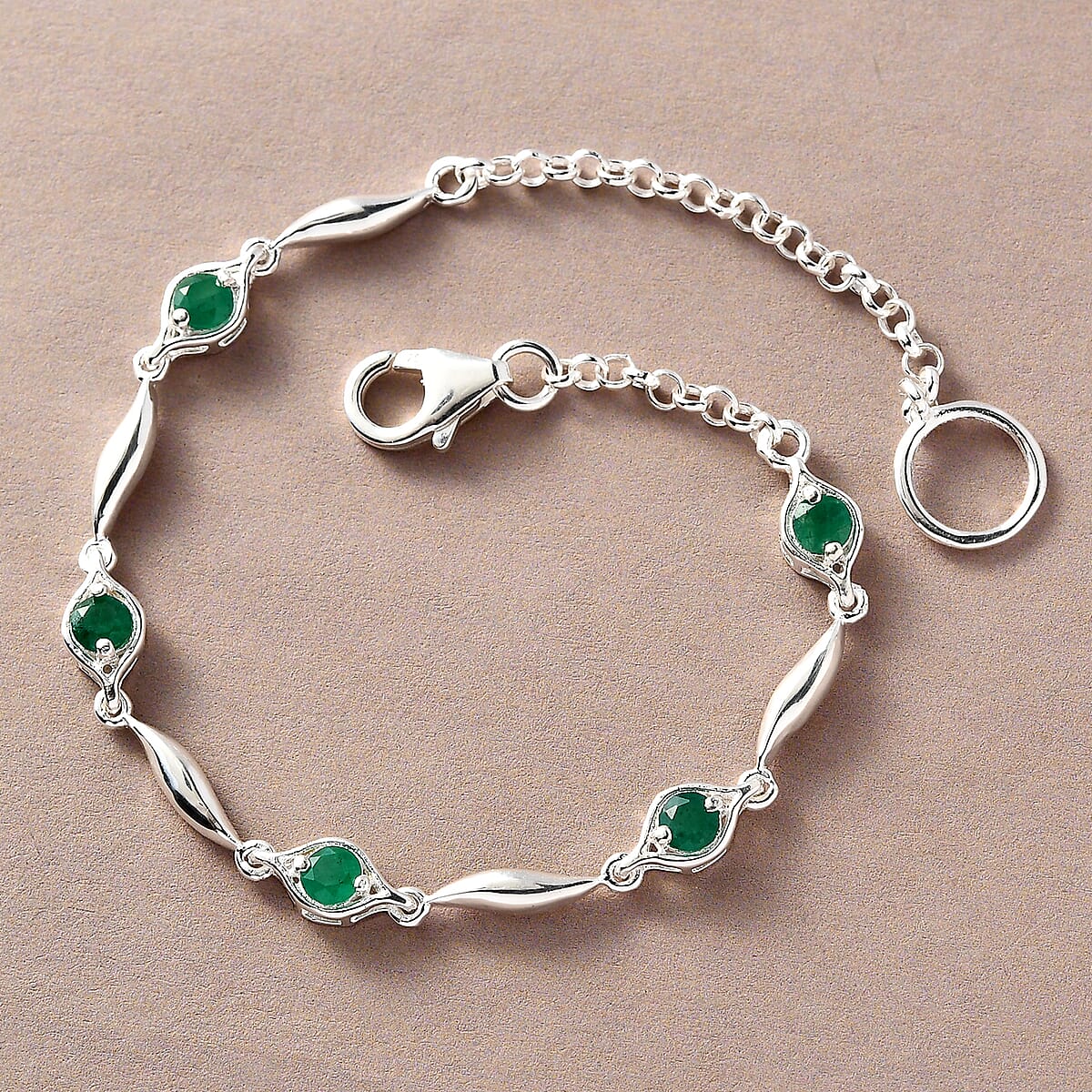 Kagem Zambian Emerald Station Bracelet in Sterling Silver (7.25 In) 0.85 ctw image number 4