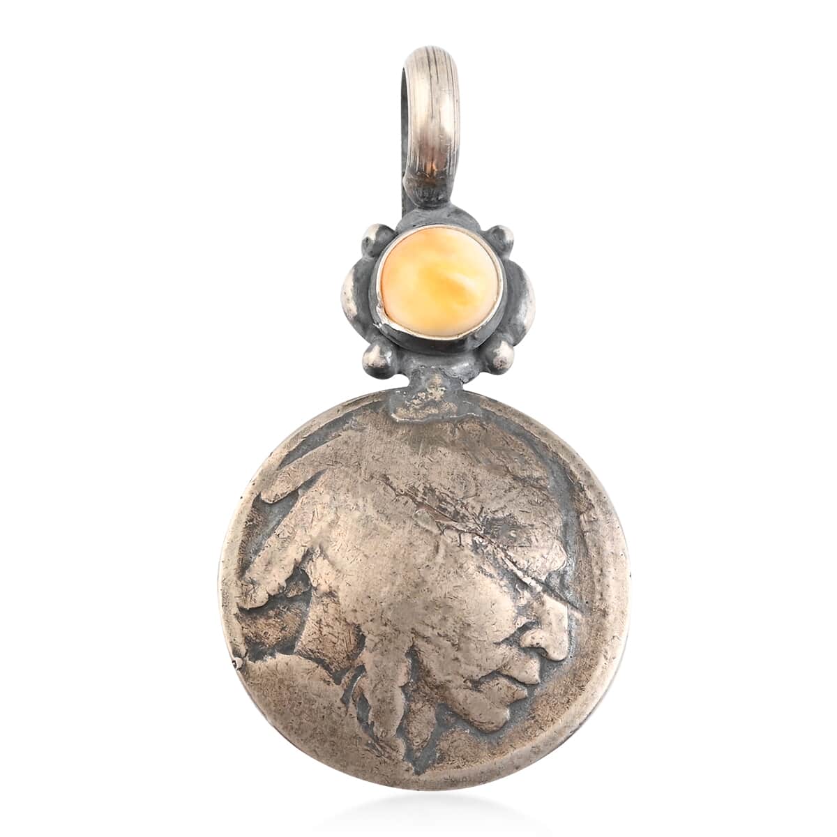 SUMMER DEALS SANTA FE Style Orange Spiny Oyster Shell Coin Pendant in Sterling Silver image number 0
