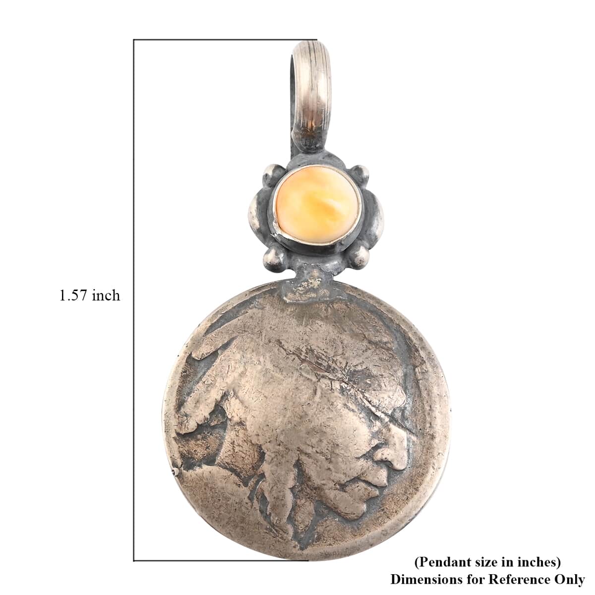 SUMMER DEALS SANTA FE Style Orange Spiny Oyster Shell Coin Pendant in Sterling Silver image number 3