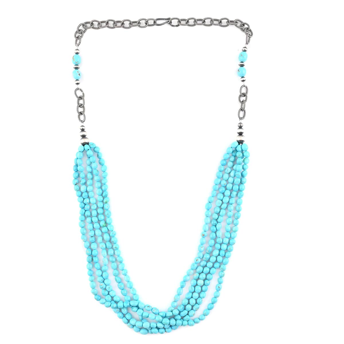 ONE OF A KIND SANTA FE Style Sleeping Beauty Turquoise Navajo Pearl Beaded Multi Strand Layered Necklace 36 Inches in Sterling Silver 690.00 ctw image number 2