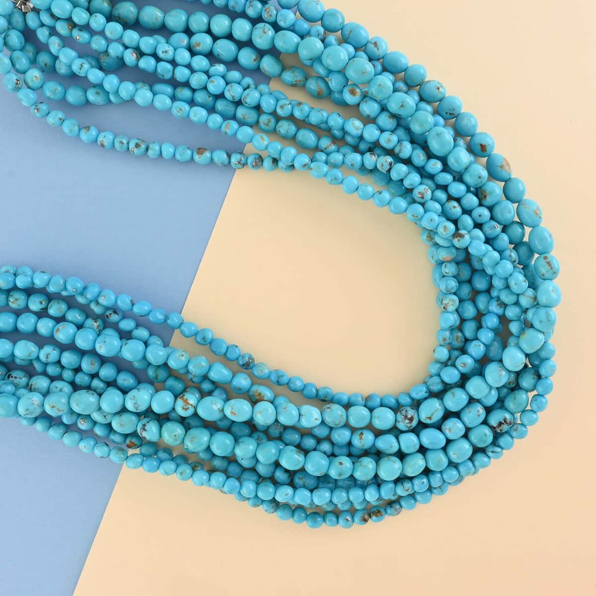 One Of A Kind SANTA FE Style Sleeping Beauty Turquoise Navajo Pearl Beaded Multi Strand Layered Necklace 35 Inches in Sterling Silver 1050.00 ctw image number 1
