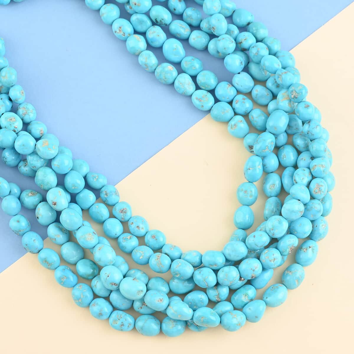Santa Fe Style Sleeping Beauty Turquoise Navajo Pearl Beaded Multi Strand Layered Necklace 34 Inches in Sterling Silver 1250.00 ctw image number 1