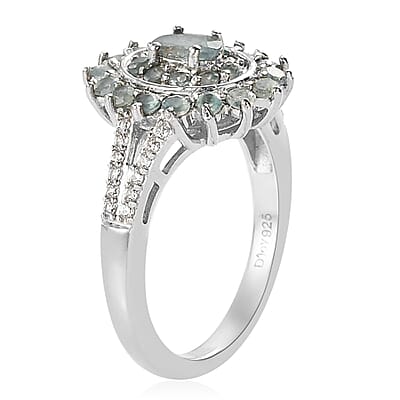 Narsipatnam Alexandrite and Natural White Zircon Floral Ring in Platinum Over Sterling Silver (Size 8.0) 1.10 ctw