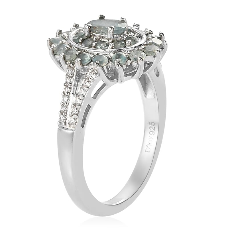 Narsipatnam Alexandrite and Natural White Zircon Floral Ring in Platinum Over Sterling Silver (Size 8.0) 1.10 ctw