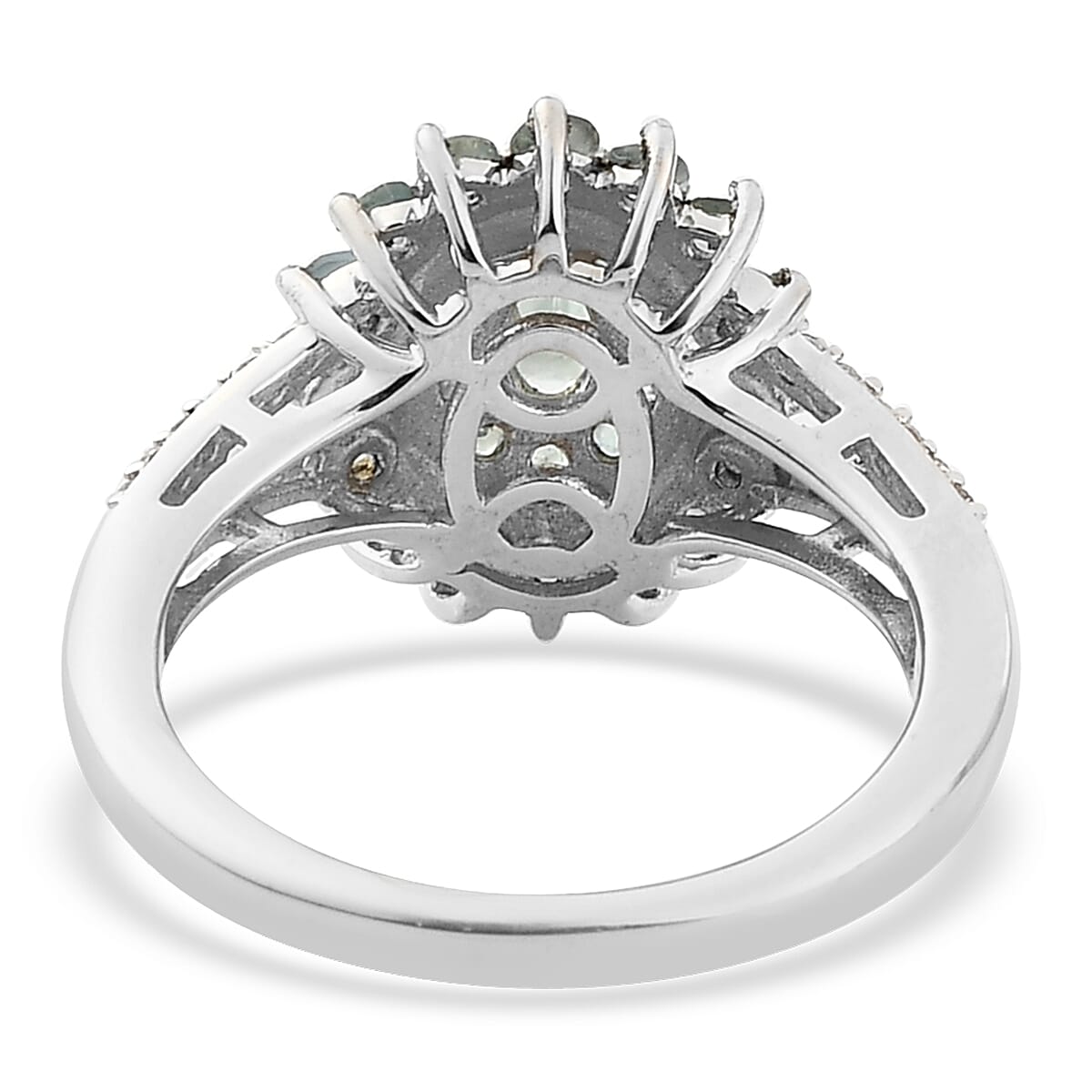 Narsipatnam Alexandrite and Natural White Zircon Floral Ring in Platinum Over Sterling Silver (Size 8.0) 1.10 ctw