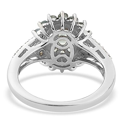 Narsipatnam Alexandrite and Natural White Zircon Floral Ring in Platinum Over Sterling Silver (Size 8.0) 1.10 ctw