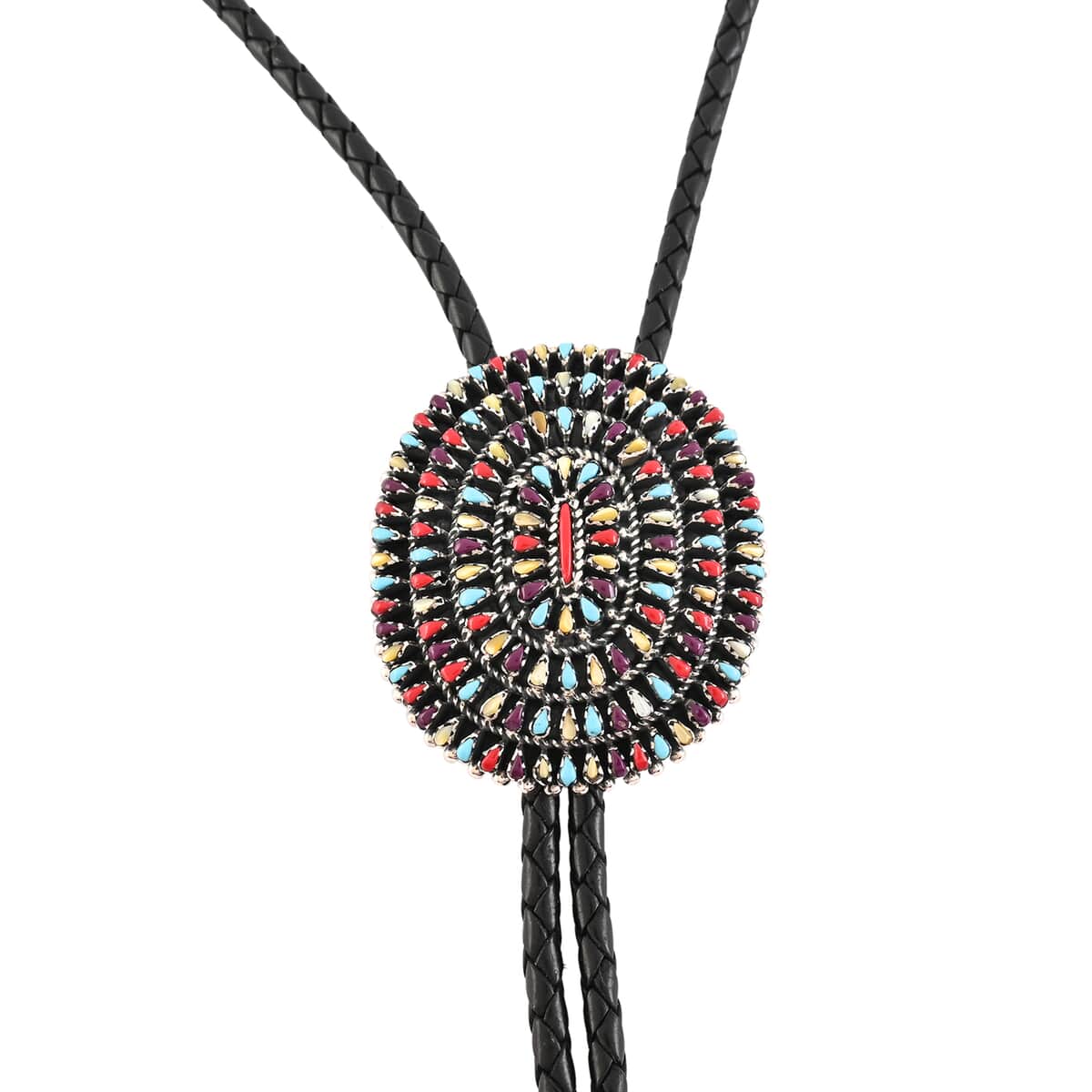 SANTA FE Style Turquoise, Multi Gemstone Bolo Necktie Necklace 42 Inches in Sterling Silver 39.5 Grams (Made in USA) 2.00 ctw image number 0