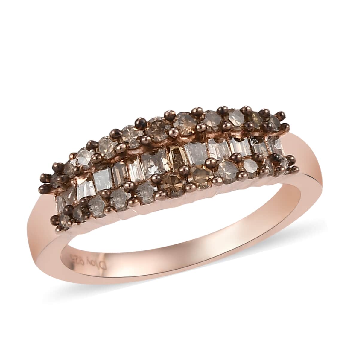Natural Champagne Diamond Band Ring in Rhodium and Vermeil Rose Gold Over Sterling Silver 0.50 ctw image number 0