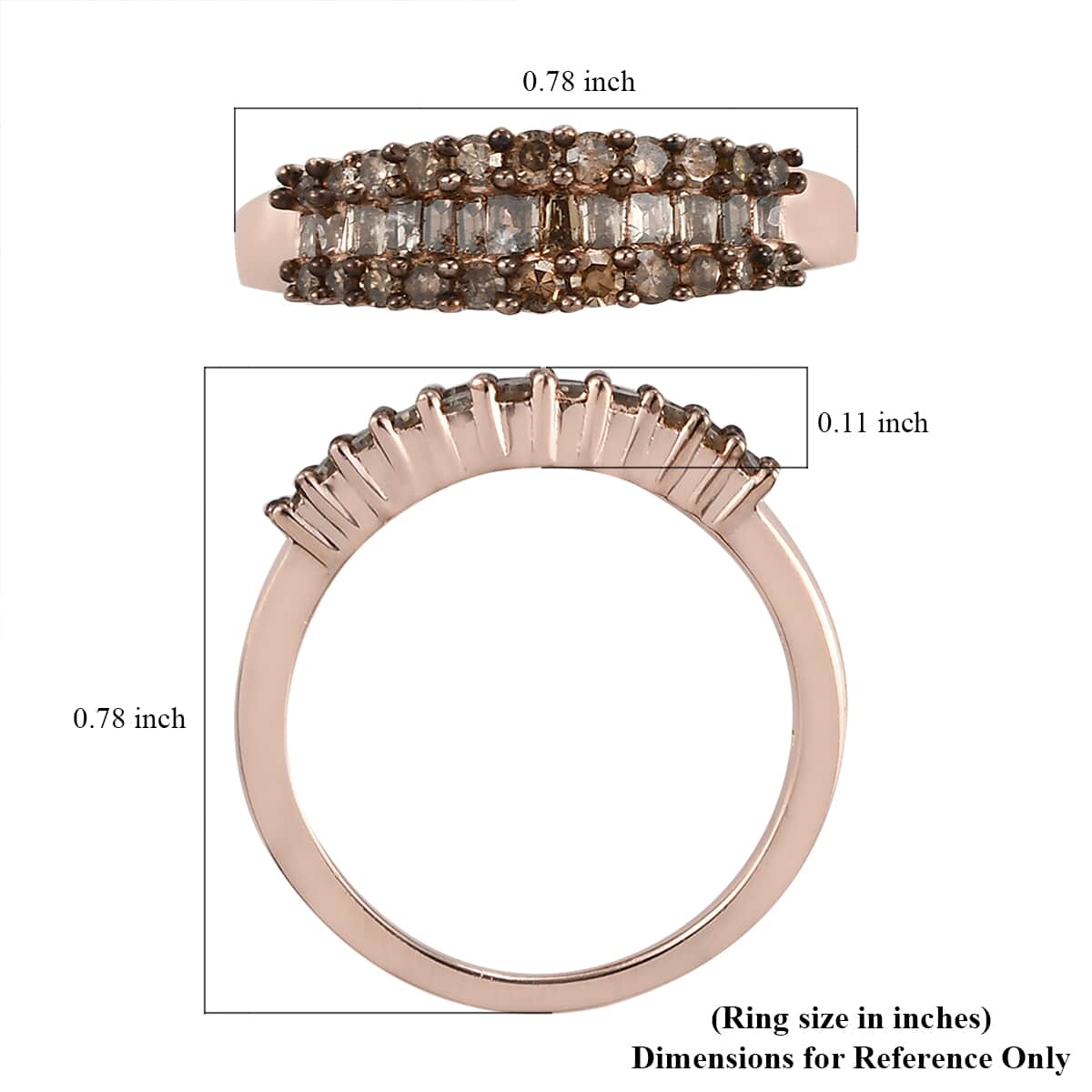 Natural Champagne Diamond Band Ring in Rhodium and Vermeil Rose Gold Over Sterling Silver 0.50 ctw image number 5