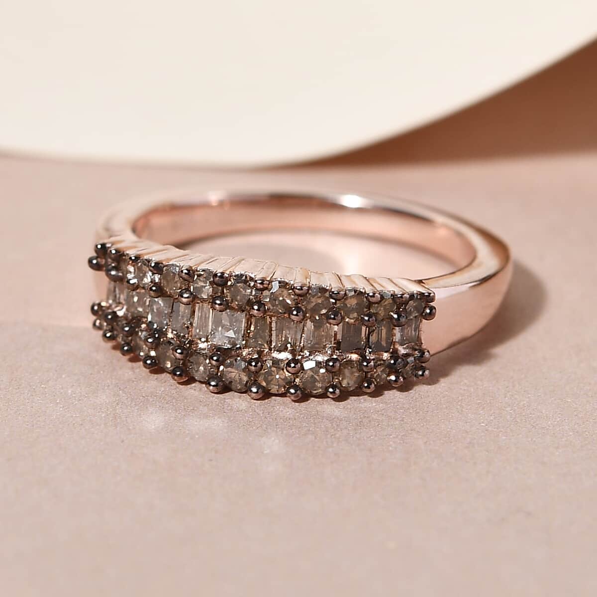 Natural Champagne Diamond Band Ring in Rhodium and Vermeil Rose Gold Over Sterling Silver 0.50 ctw image number 1