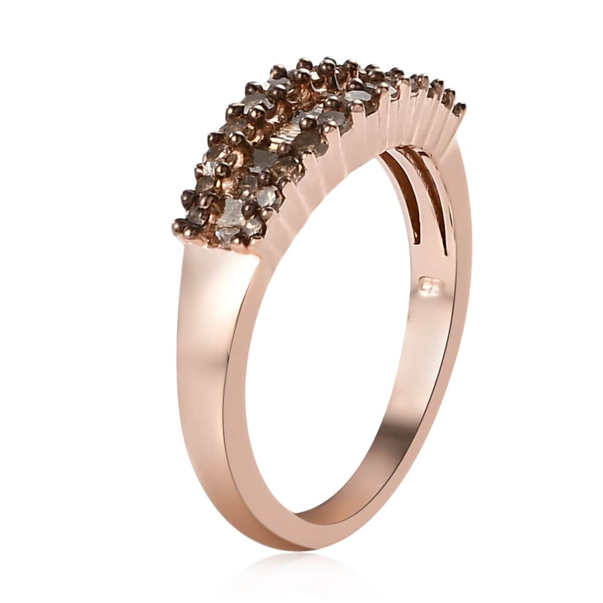 Natural Champagne Diamond Band Ring in Rhodium and Vermeil Rose Gold Over Sterling Silver 0.50 ctw image number 3