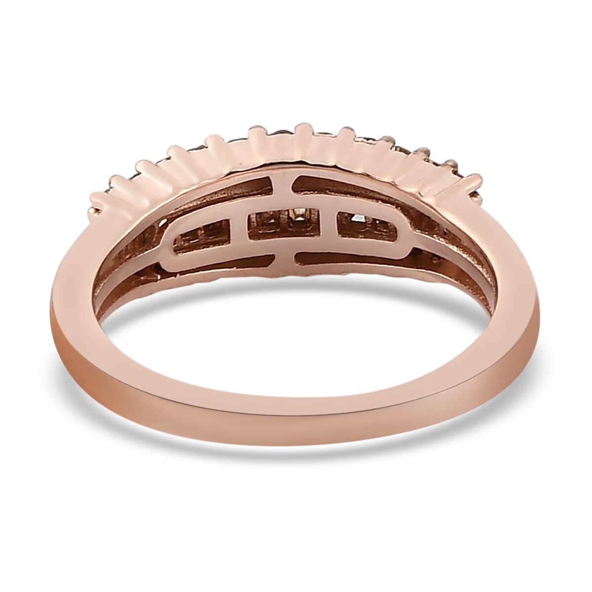 Natural Champagne Diamond Band Ring in Rhodium and Vermeil Rose Gold Over Sterling Silver 0.50 ctw image number 4