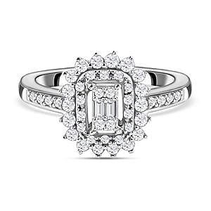 White Diamond 0.50 ctw Cluster Ring in Platinum Over Sterling Silver